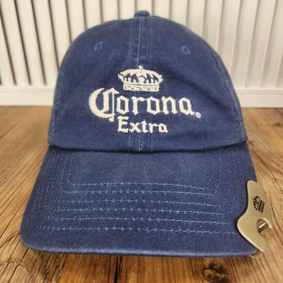 Corona Extra Bottle Opener Strapback Hat Cap Blue Canvas Cerveza Beer Crown 2008 - Picture 2 of 12